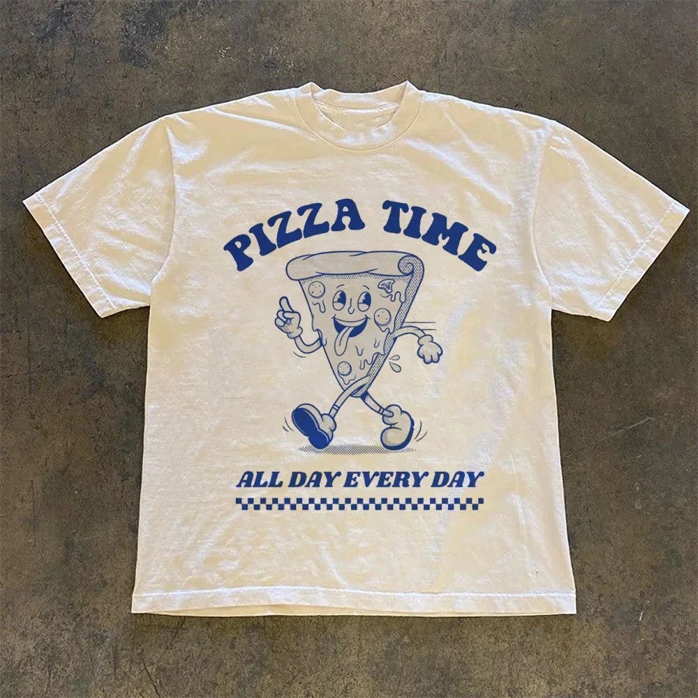 Pizza T Shirt Cute Print Women's Fashion Style Cartoon Print Pattern 2024 Trend Versatile Beach Top Summer Clothing T-Shirt.