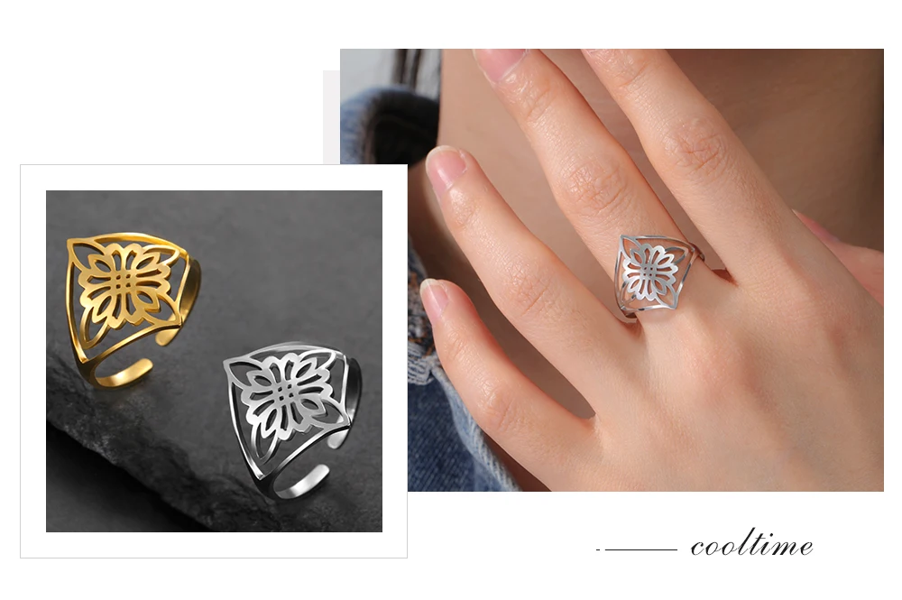 COOLTIME Hexenknoten-Ring für Frauen, Edelstahl, verstellbar, Blume, Irland, keltischer Ring, Schmuck, Geschenk, Großhandel – Detail 8