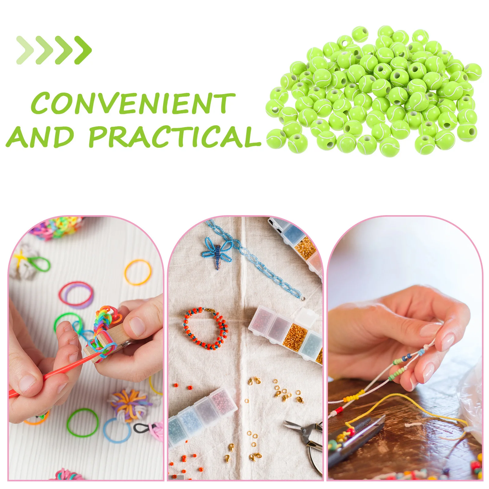 100 szt. Koraliki tenisowe DIY do rękodzieła, bransoletki, akrylowe koraliki w kształcie piłek sportowych, materiały do tworzenia biżuterii dla dzieci, kreatywne akcesoria.