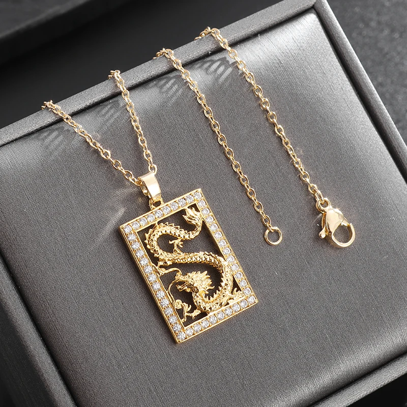 Exquisite Zircon Inlaid Twelve Zodiac Dragon Pendant Necklace Suitable for Women's Lucky Charm Amulet Jewelry image 6