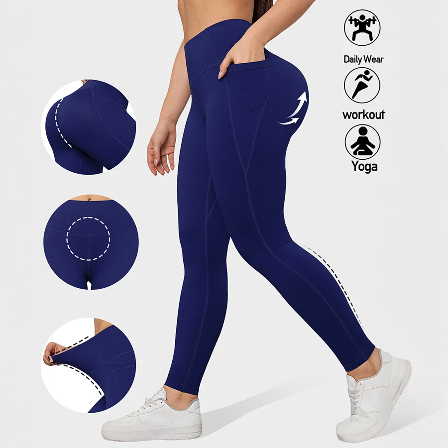

Yoga Pants with Pockets Tummy Control Butt Lifting Fitness Tights Women Solid Color Workout Leggings Sportswear
