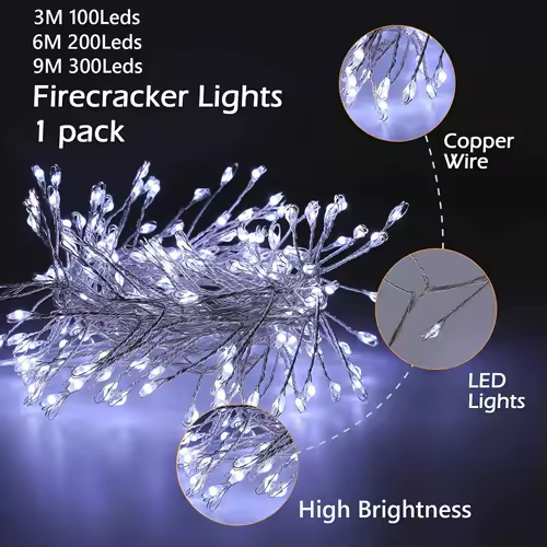 3/6/9M USB Power LED Firecracker String Lights Remote Control Garland Fairy Lights for Wedding Party Garden Christmas Decoration - Image 2