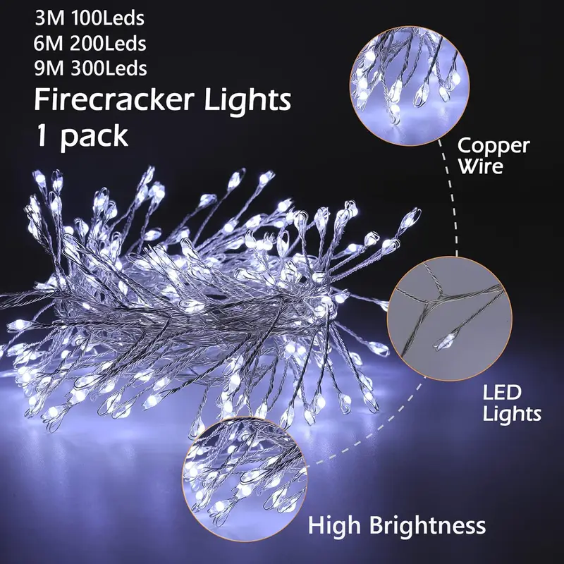 3/6/9M USB Power LED Firecracker String Lights Remote Control Garland Fairy Lights for Wedding Party Garden Christmas Decoration - Image 2