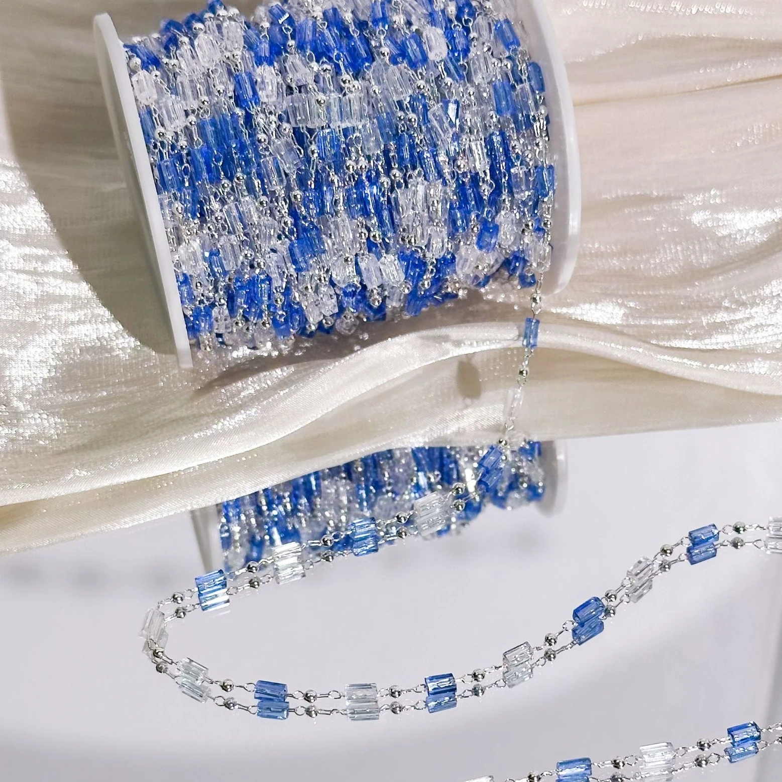 0,5 Meter/1 Meter Blaue Kristallrohr-Messingkette für Schmuckherstellung, Quastenketten in Großpackung für DIY-Halsketten, Armbänder, Choker und Stoffketten – Detail 4