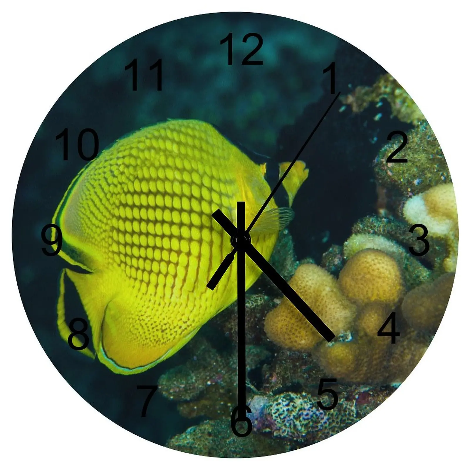 

Farm Wall Clock Underwater world Energetic fish Clocks 12 inch Mute Wooden Round Multicolor Durable Abstract