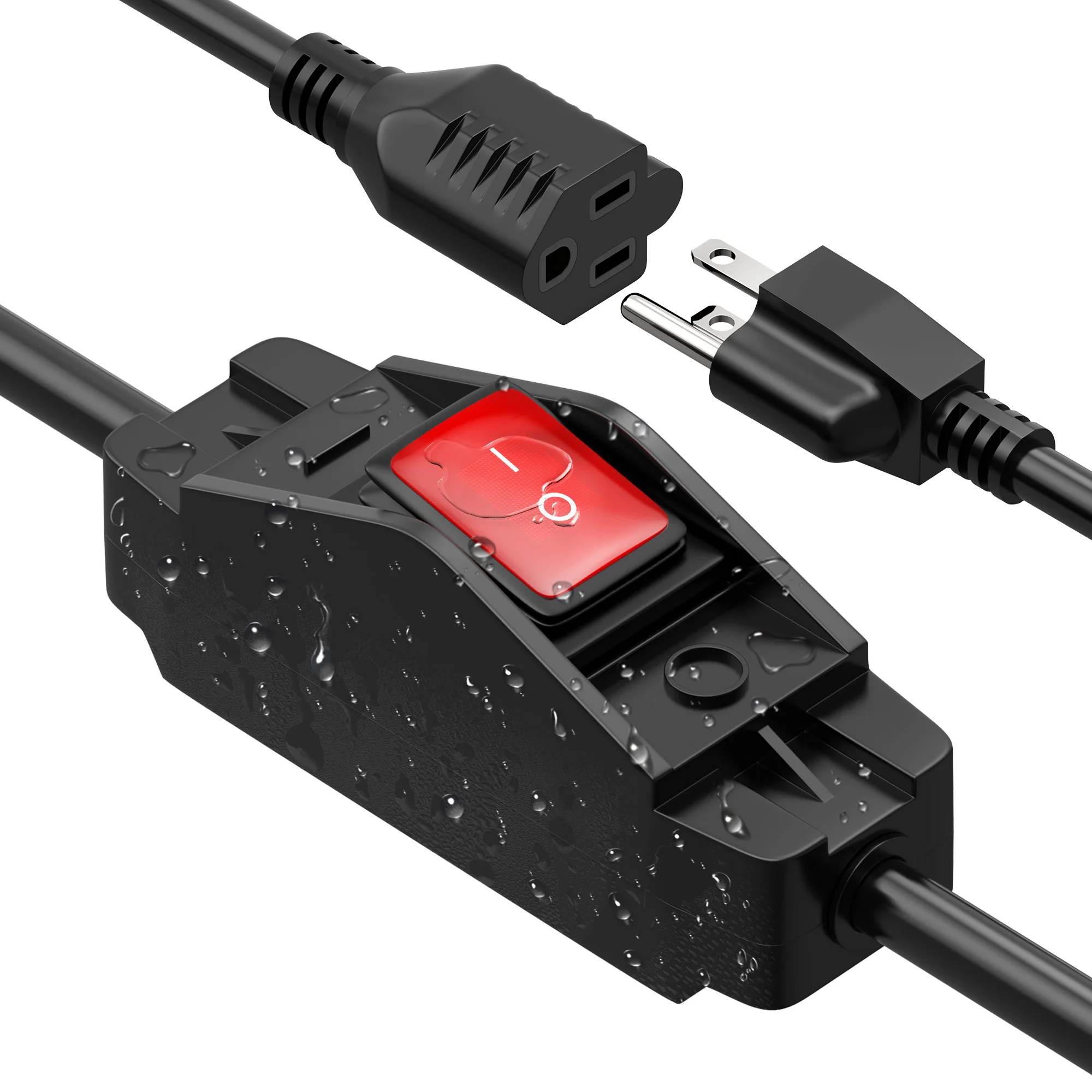 6M 24M 48M Extension Cord with Switch Outdoor 14AWG 3 Prong Switched Extension Cord 15A 125V Waterproof Lighted Inline Switch