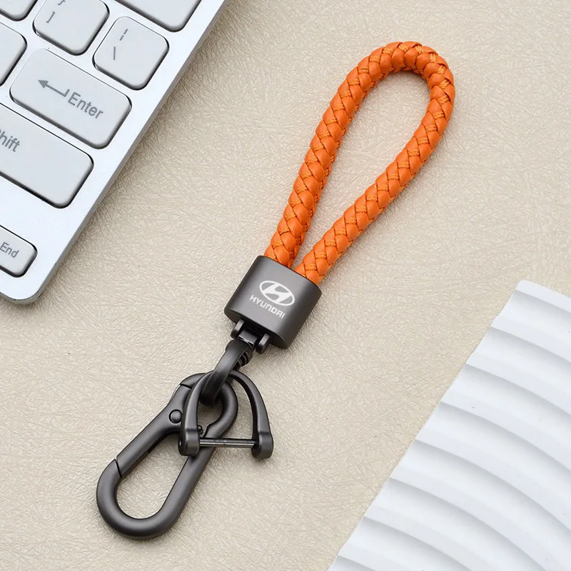 Leather Woven Rope Car Keychain Badge Emblem For Hyundai i10 i20 i30 ix25 ix35 Sonata Tucson Elantra Veloster Kona Santafe Cruz view 5