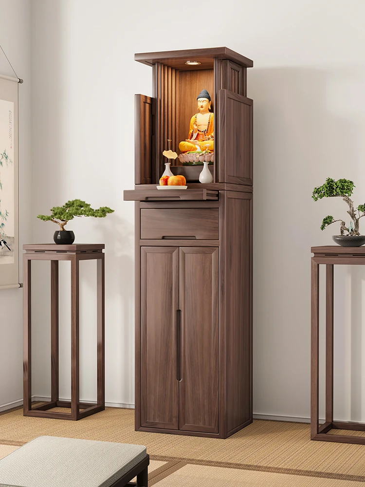 Black walnut Buddha cabinet with door for Taiwan