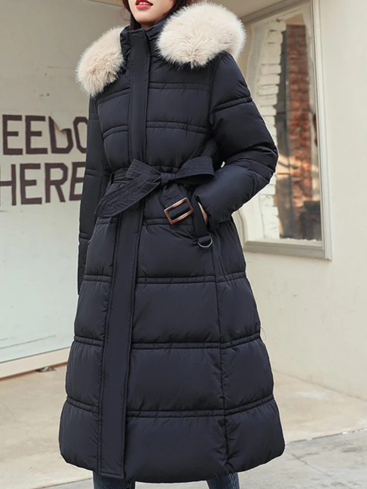 جديد في الشتاء جديد أسفل القطن سترات المرأة X-طويلة فو الفراء طوق وسادة مبطنة سميكة فضفاضة كبيرة الحجم وسادة مبطنة