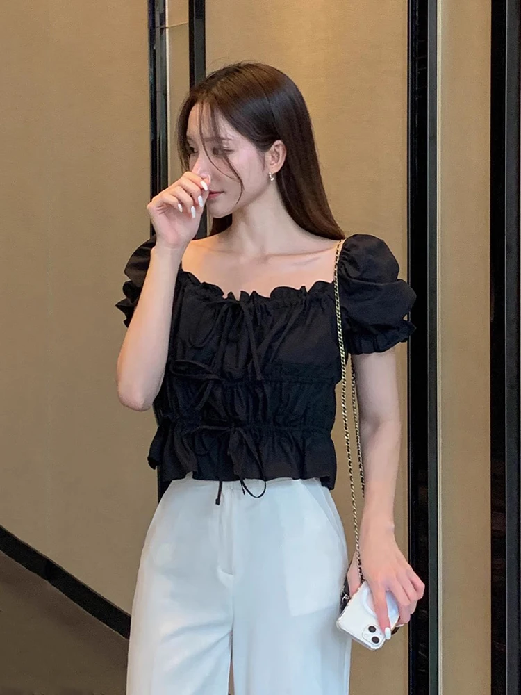 Csa corta con nudo de mariposa para mujer, novedad de verano, empalme de oreja de ma, Top versátil, estilo coreano, ma...