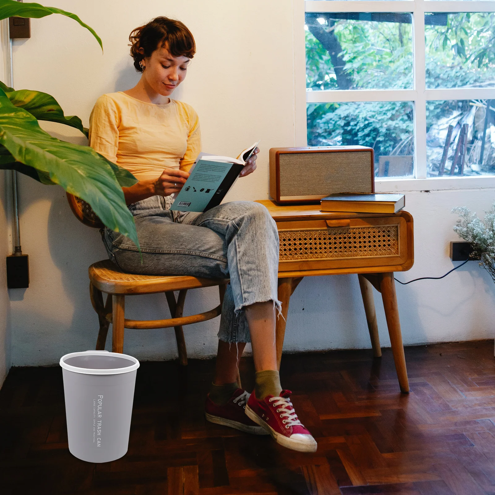 

1Pcs Kitchen Bathroom Trash Can Round Household Garbage Storage Bin Large Capacity Practical Waste Container