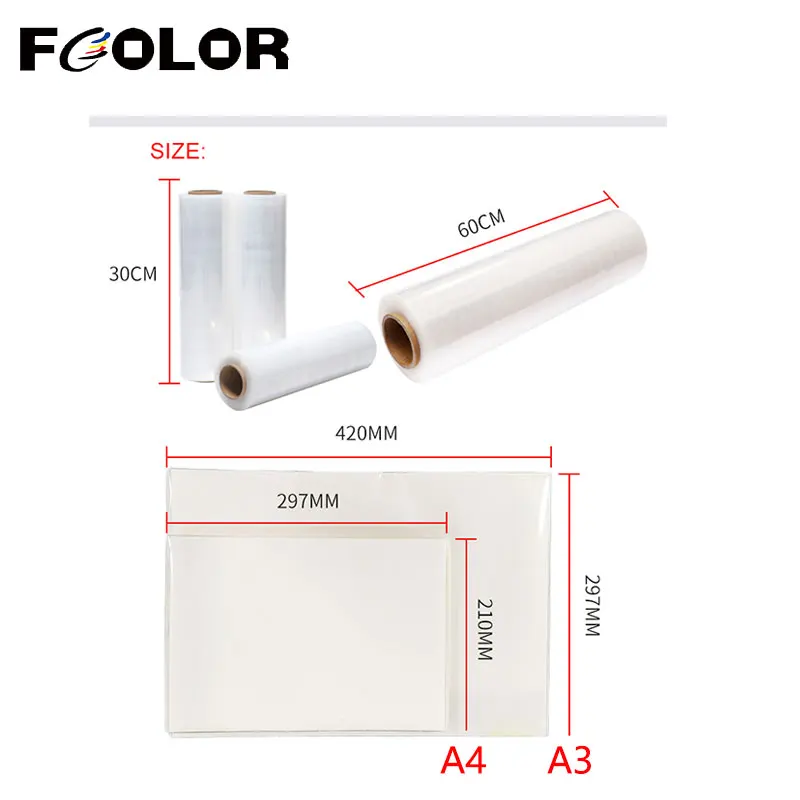 Fcolor 100 Sheets/pack Double Coated Hot Peeling A3 DTF PET Film for Epson L1800 XP600 A3 DTF Printer DTF Heat Transfer Film