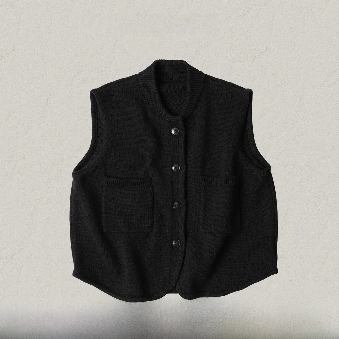 

Женский вязаный жилет Langqing Bla с круглым вырезом, верхняя одежда, весна 2026, новинка, из чистого хлопка, для многослойных образов, открытый кардиган-топ