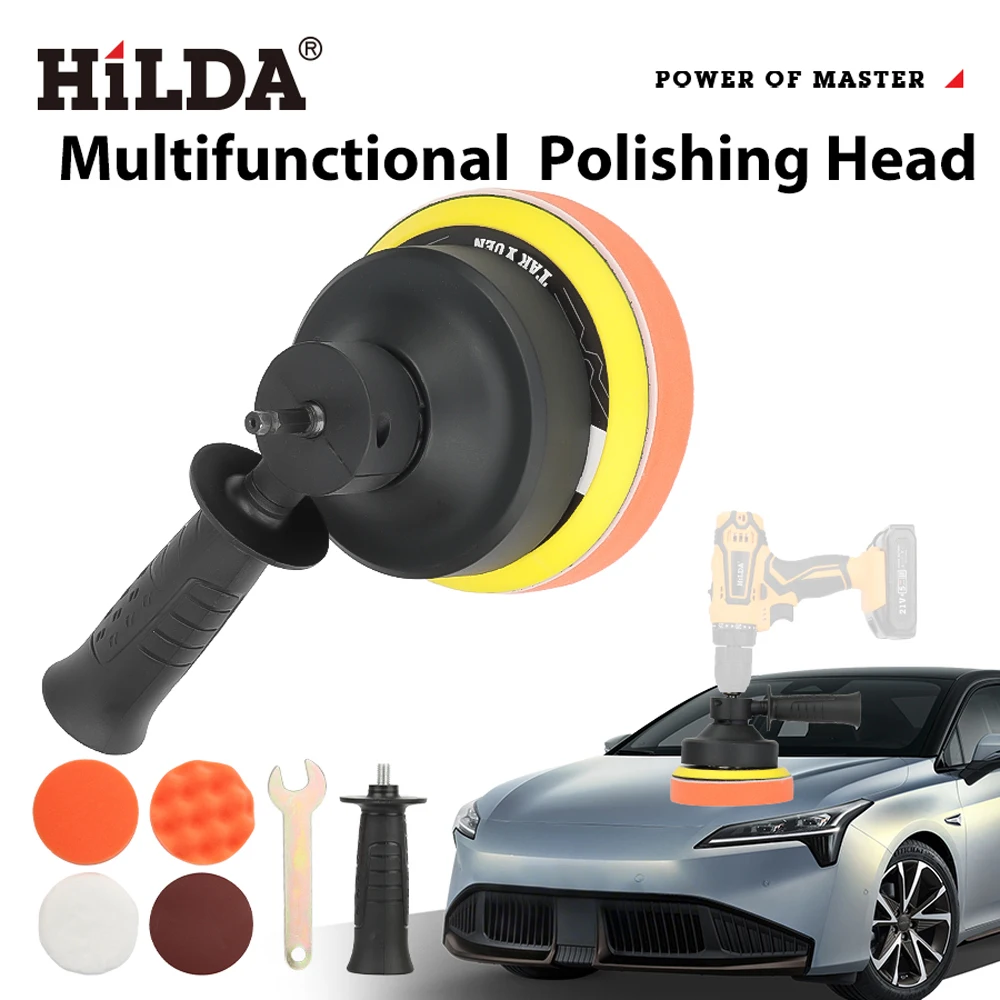HILDA Electric Drill to Polisher Converter Adapter with Sponge Wool Disc Eccentric Polishing Tool Kit for Car Waxing Sanding