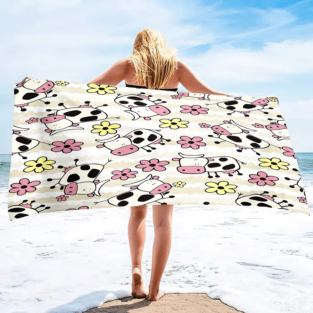 Cow Print Microfiber Sand Free Beach Towel Quick Dry Super Absorbent Lightweight Thin Towel Pool Swimming Bath Yoga Gym Sports