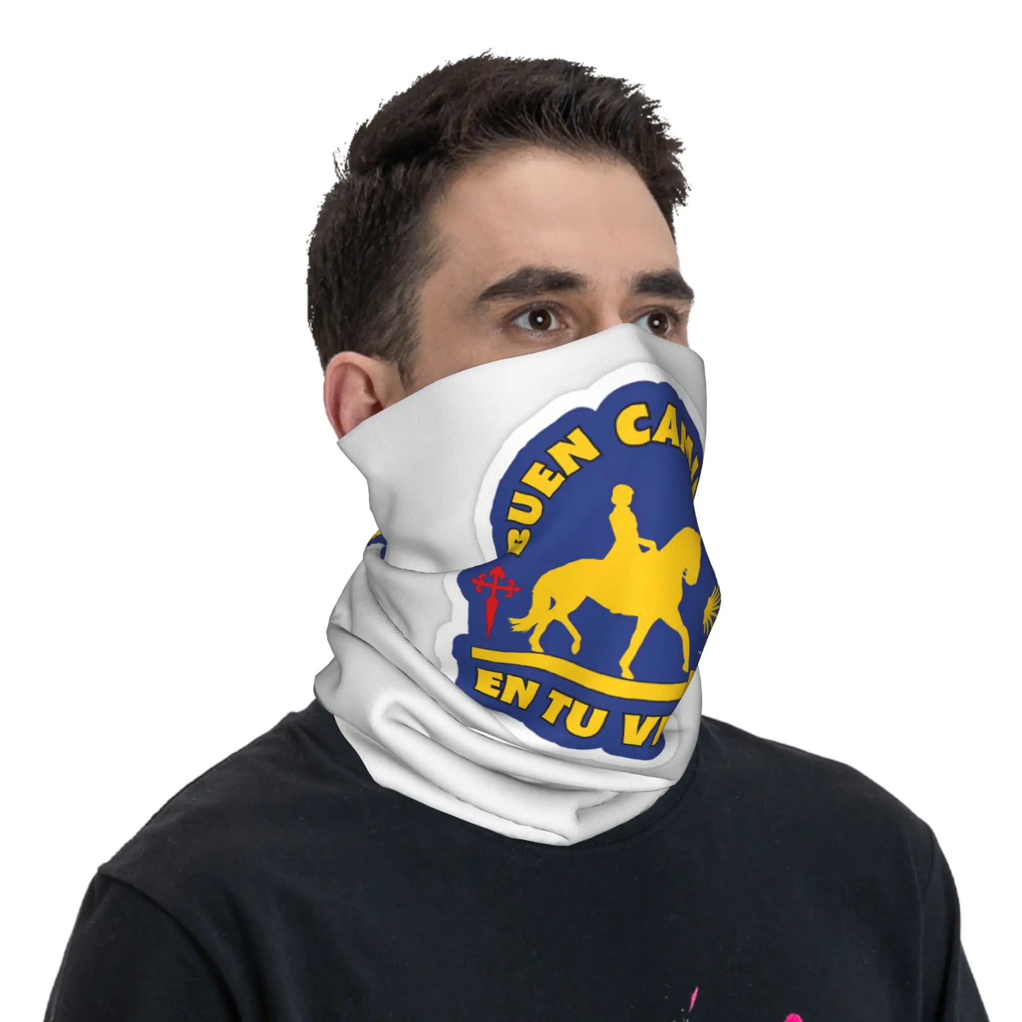 Yellow Camino De Santiago Scallop Shell Bandana Neck Cover Printed Wrap Scarf Cycling Scarf Cycling For Men Women Adult Winter view 5