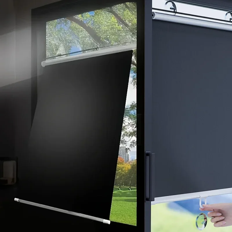 2Pcs Retractable Roller Blackout Blinds, 90%+ Shading Rate Punch-Free Suction Cup Sunshade for Car Bedroom Windows