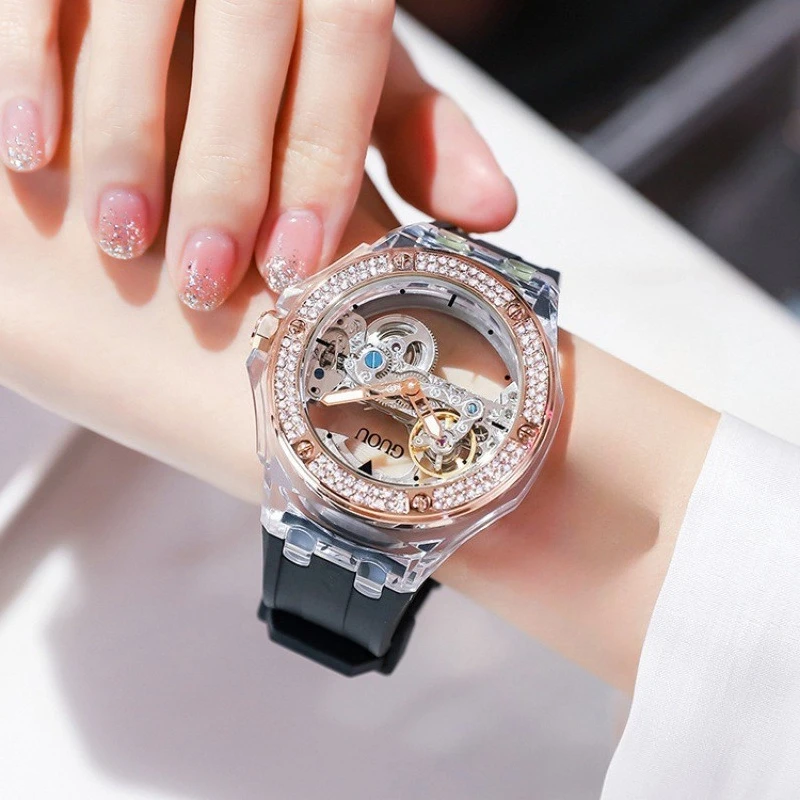 2026 Women'S Watch, Korean Style Fashionable And Elegant Rhinestone Watch With Silicone Strap, Creative Gift For Women