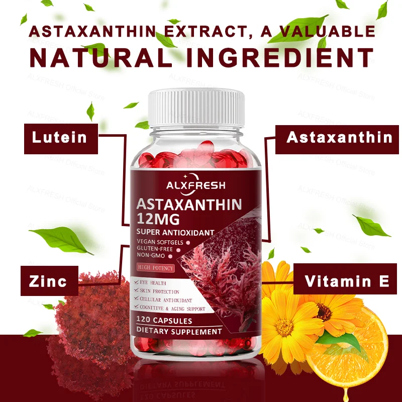 Astaxanthin Capsules For Skin Texture Relieve Eye Strain Enhance Stamina Anti-inflammatory Effects Cardiovascular Brain Health