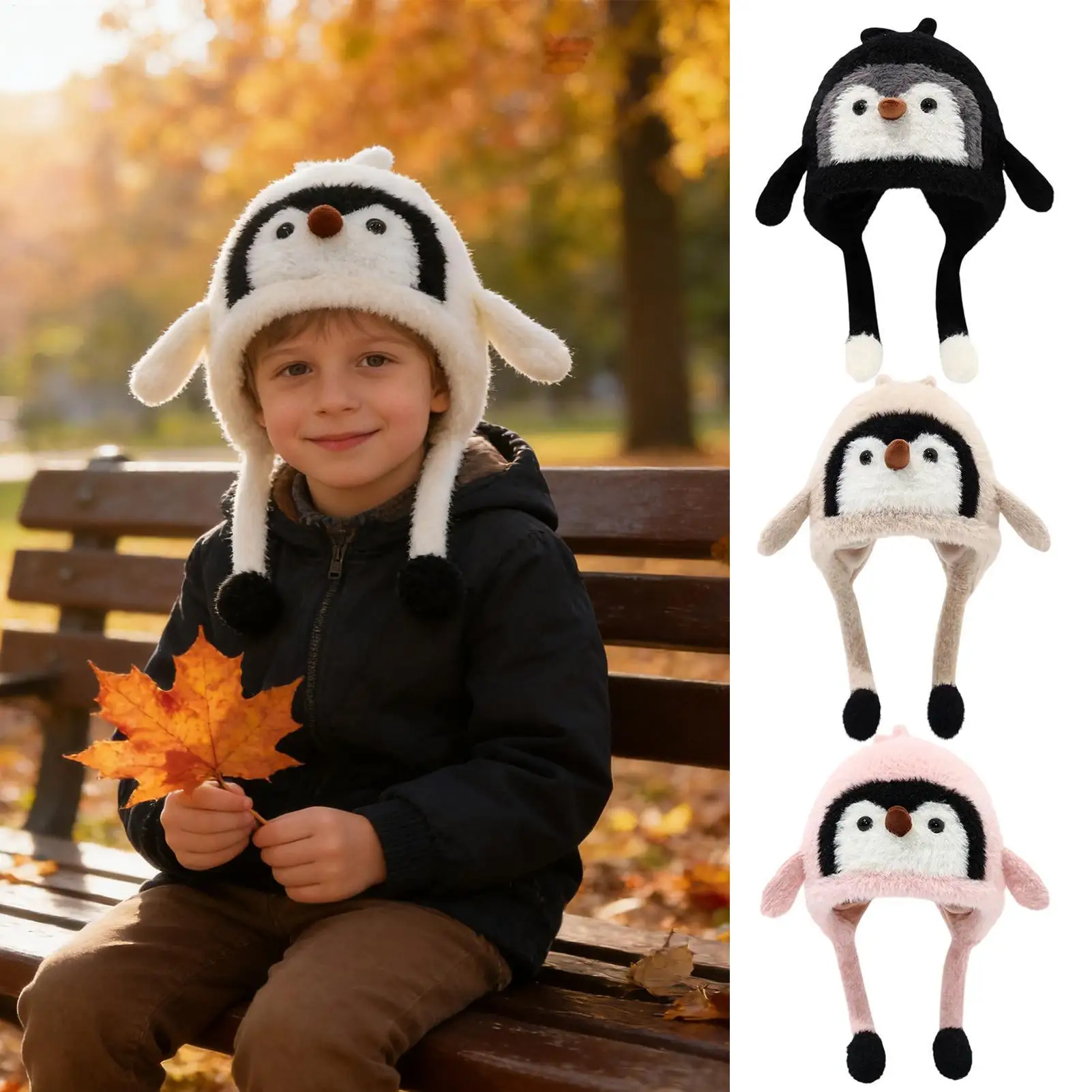 

Animal Winter Hats For Kids Penguin Costume Beanie Winter Hat With Ear Flaps For Girls Boys Kids Vacation Fishing Camping