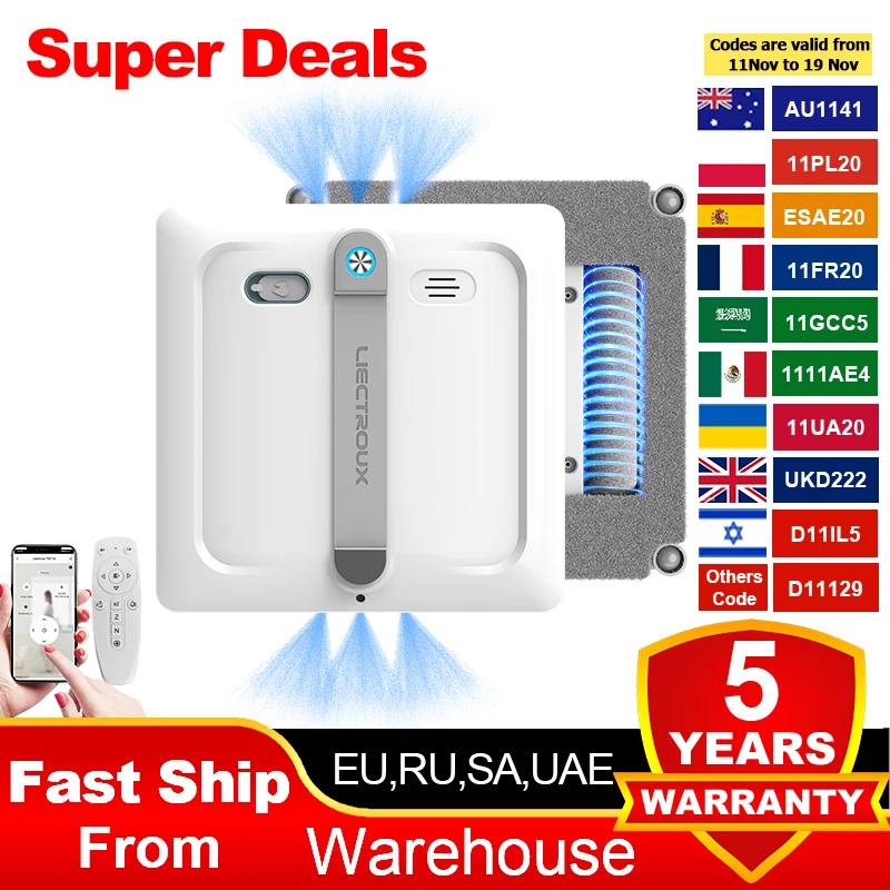 

2025 Robot Window Vacuum Clean Liectroux S9,2 roller brusher,6-way water spray,9K Pa,APP control,Home Wall Glass Cleaning Robot