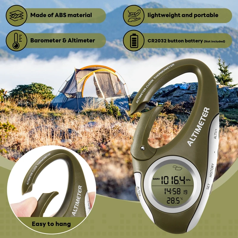 Electronic Altimeter Carabiner Altimeter Handheld Thermometer Outdoor Fishing Weather Forecast Mode Meter Outdoor Gadget