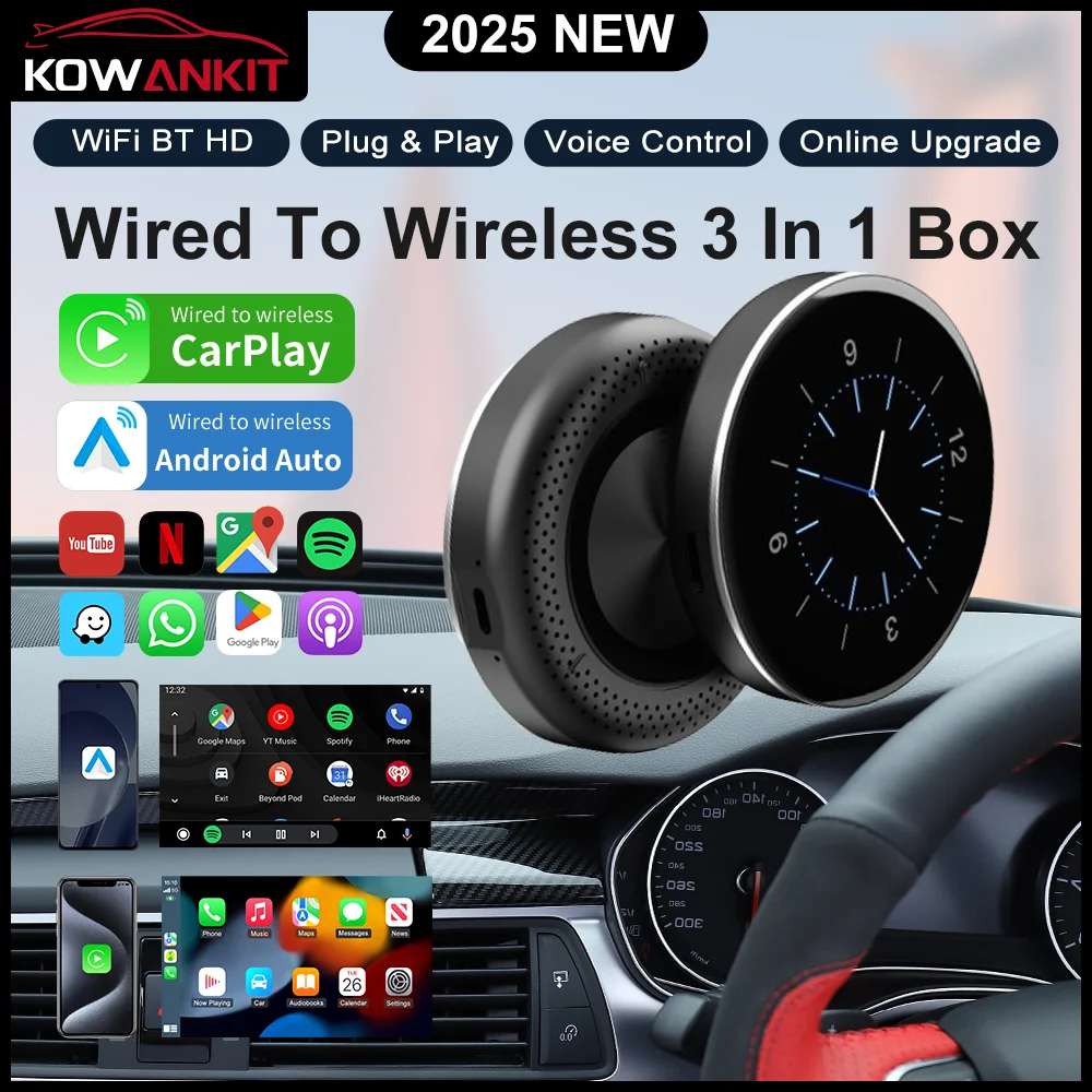 กล่อง AI Carplay Android Auto ไร้สาย,เสียบและเล่นเหมาะกับรถยนต์ตั้งแต่ปี 2016,Android 13 QCM6225 4+64 GB,รองรับแอปใดๆ - KT7H