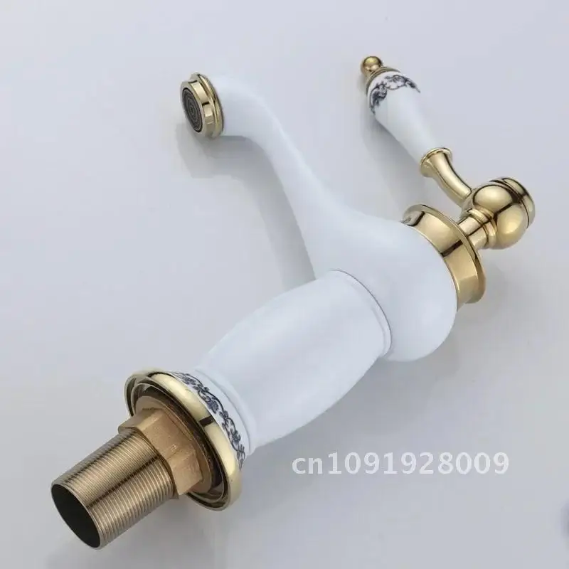 

Single Handle Mixer Tap Copper Brass Latin Faucet High Golden Faucet Basin Quality Ceramic Taps White Finish Bathroom Mixer