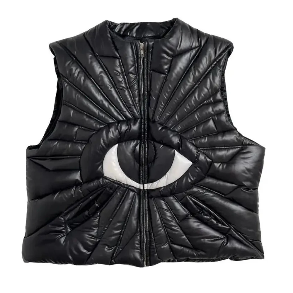 Mens Autumn Winter Eye Printing Y2k Vest Cotton Jacket 2024 New Essential American High Street Casual Loose Jacket For Men