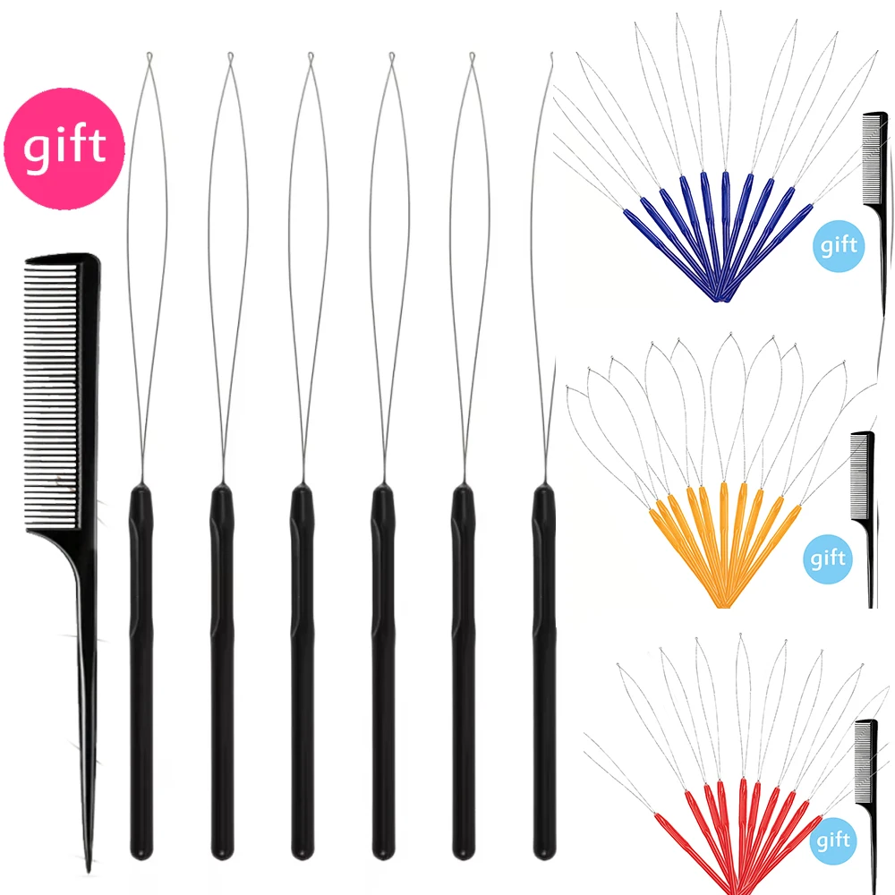 

10 PCS Hair Extension Loop Needle Threader Bead Device Pulling Hook Tool Wire Pulling Hook Tool (Multicolored)