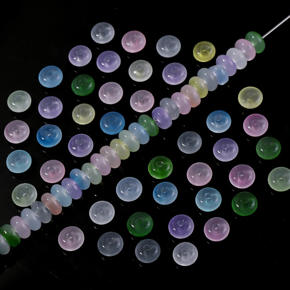 100 Stück bunte transparente Imitations-Jade-Glasperlen, rund, flach, lose Abstandsperlen für die Schmuckherstellung, DIY-Halskette, Armband – Detail 4