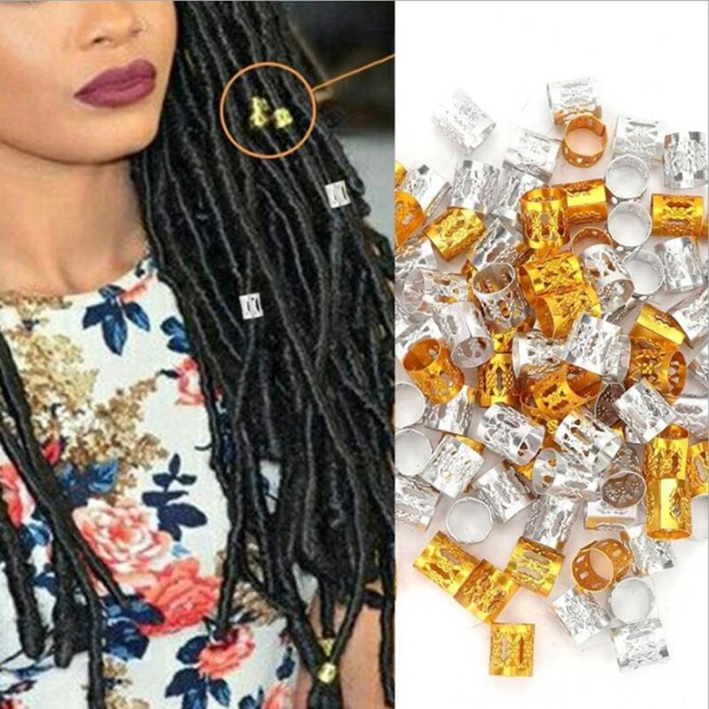 Regolabile 100 pz/lotto oro 8mm * 9mm Dreadlock perline capelli treccia anelli polsino clip tubo anello di accesso accessori per capelli strumento