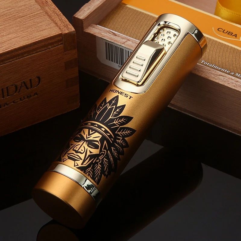

HONEST New Powerful Direct-fire Cigar Gass Lighter, Retractable Fire Outlet, Metal, with Cigar Needle, Men's Igniter Gift