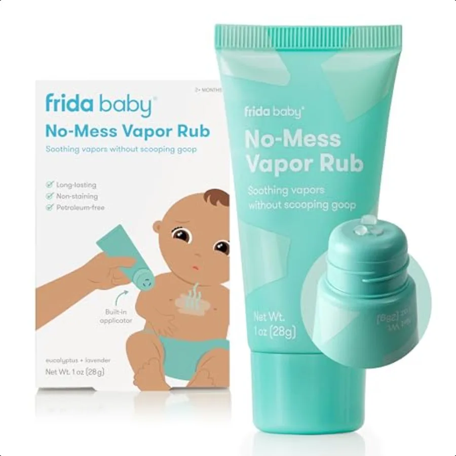 

Frida Baby NoM Vapor Rub Baby Vapor Rub for Chest Neck Back + Foot Nonstaining PetroleumFree HandsFree Applicator Tube Soothing