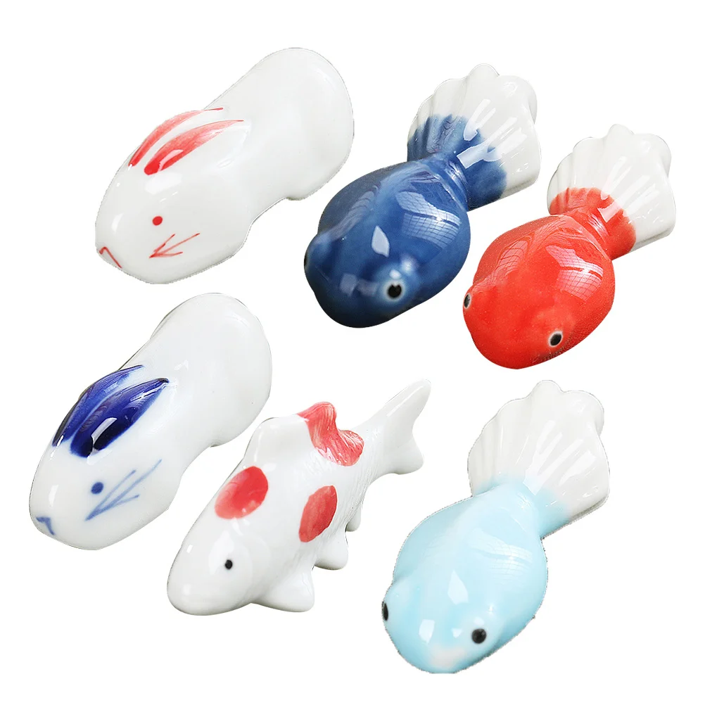 

6Pcs Ceramic Chopsticks Holder Cute Bunny Dolphin Shape Chopstick Rest Stylish Table Decoration Kitchen Utensil Organizer