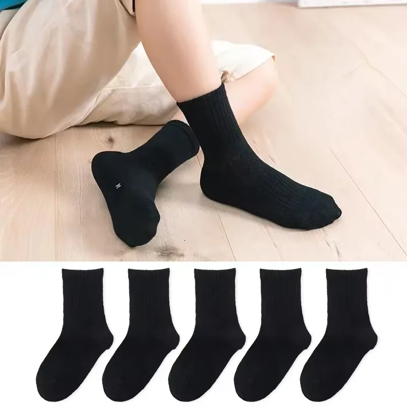 5 par/lote calcetines blancos y negros para niños, calcetines informales de algodón a rayas para bebés y niños, calcetines Preppy de verano y otoño para niños