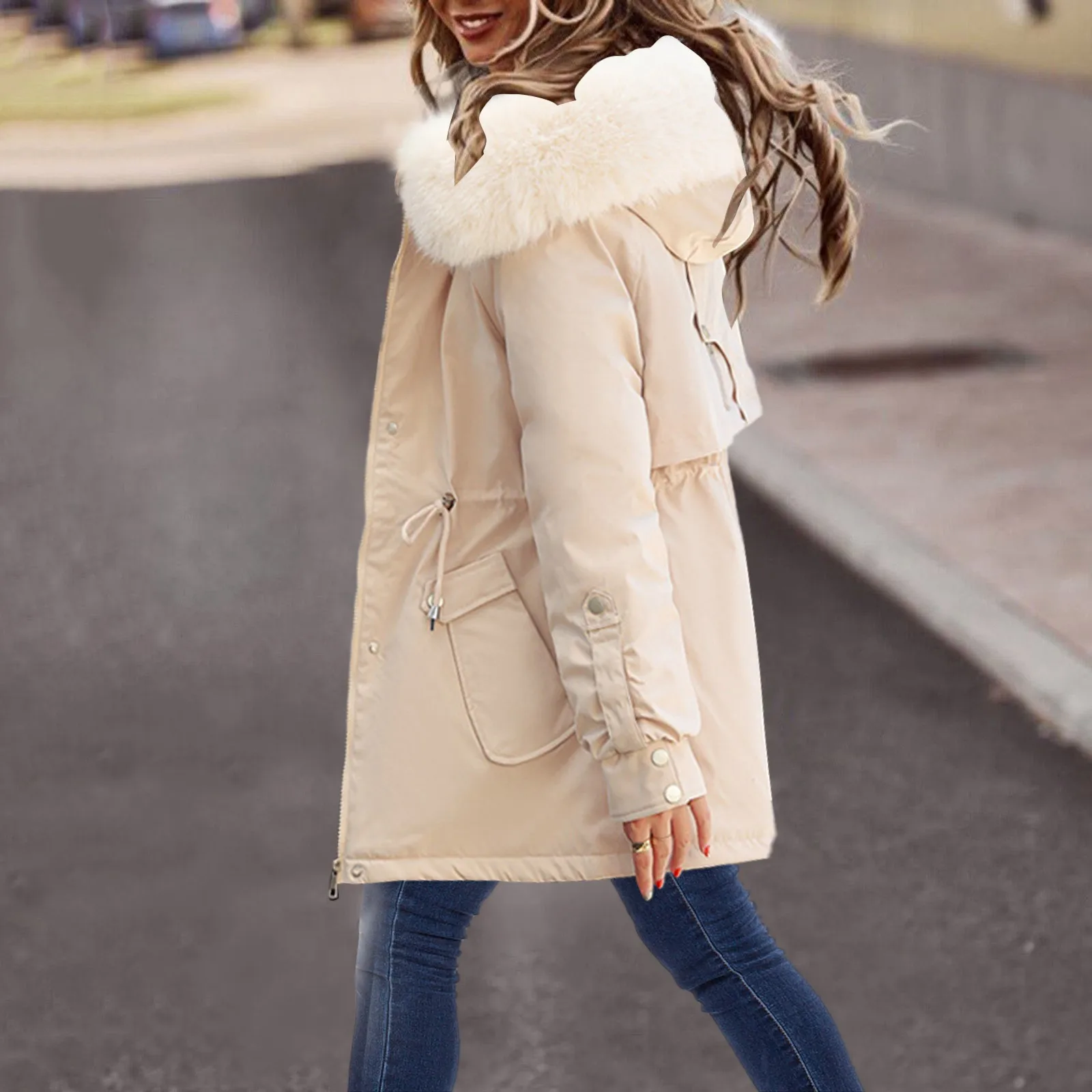 

2024 New Winter Jacket Women Parka Fashion Long Coat Wool Liner Hooded Parkas Slim With Fur Collar Warm Snow Wear Padded Clothes