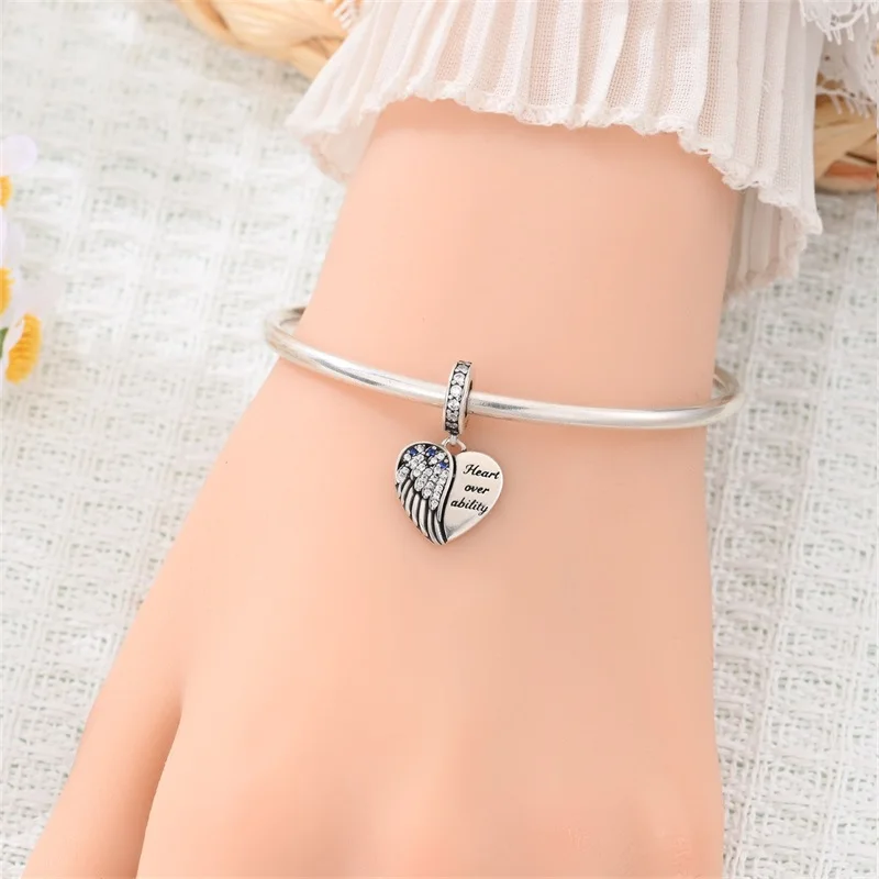 

925 Sterling Silver Heavy Love Guardian Heart CZ Zircon Charms Bead Fit 3mm Original Bracelet DIY Women Engagement Jewelry Gifts