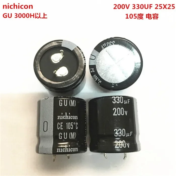 2PCS/10PCS 330uf 200v Nichicon GU/GY 25x25mm 200V330uF Snap-in PSU Capacitor