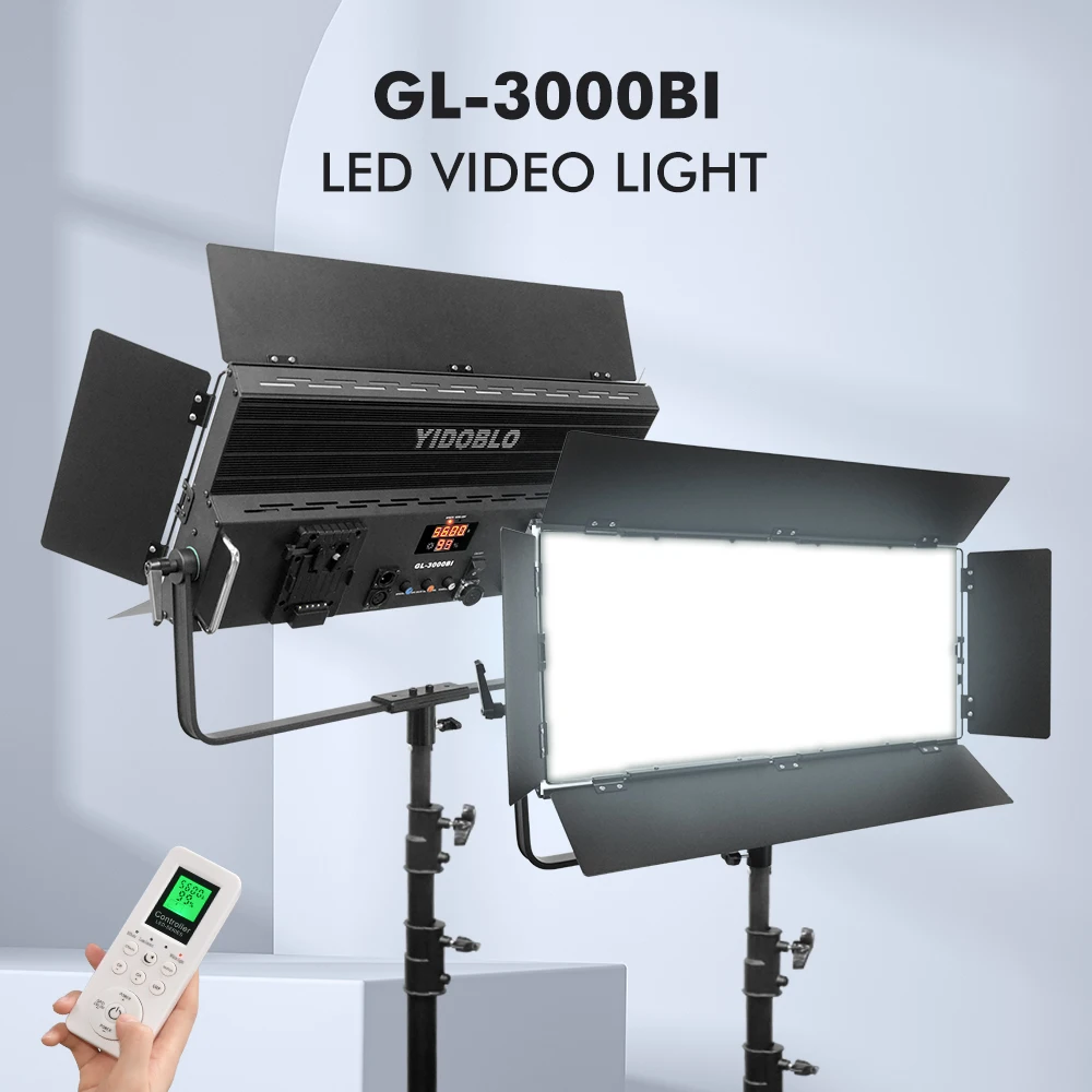 

300W LED Video Light Yidoblo GL3000BI Bi-color 3200K-5600K Studio Panel Light CRI95+ Silent Design for Photography Stream Film