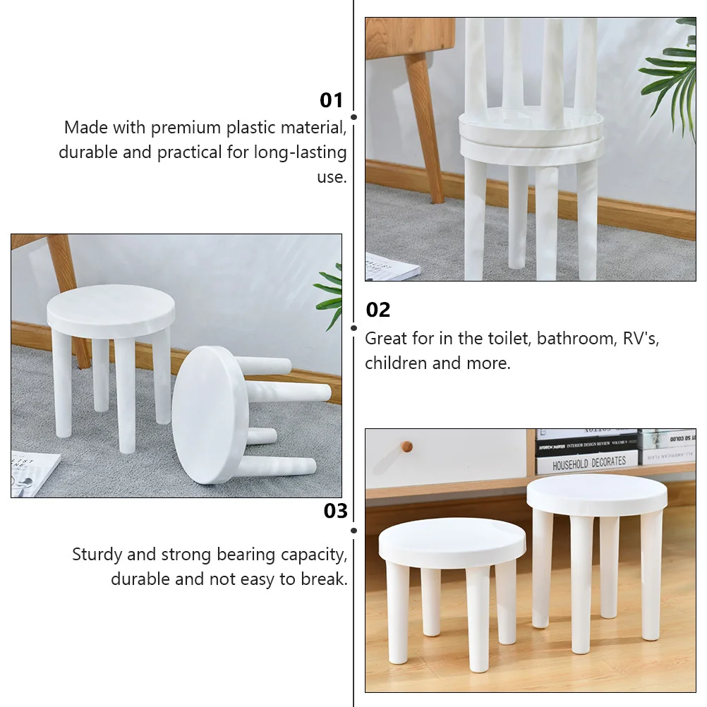 Sgabello in plastica addensata da 1 pezzo, leggero, antiscivolo, rotondo, per la casa, per bagno, WC, facile da trasportare, antiscivolo