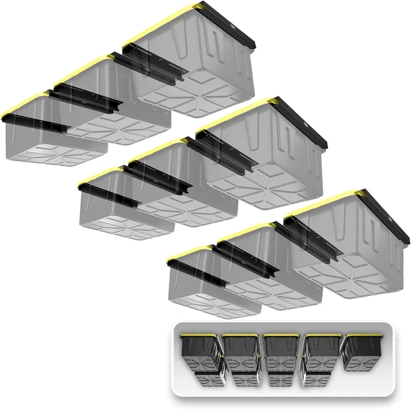 Heavy-Duty Overhead Garage Storage Rack for 9 Bins. Adjustable Width, 360lb Capacity. DIY Safe Mount, Easy Install.