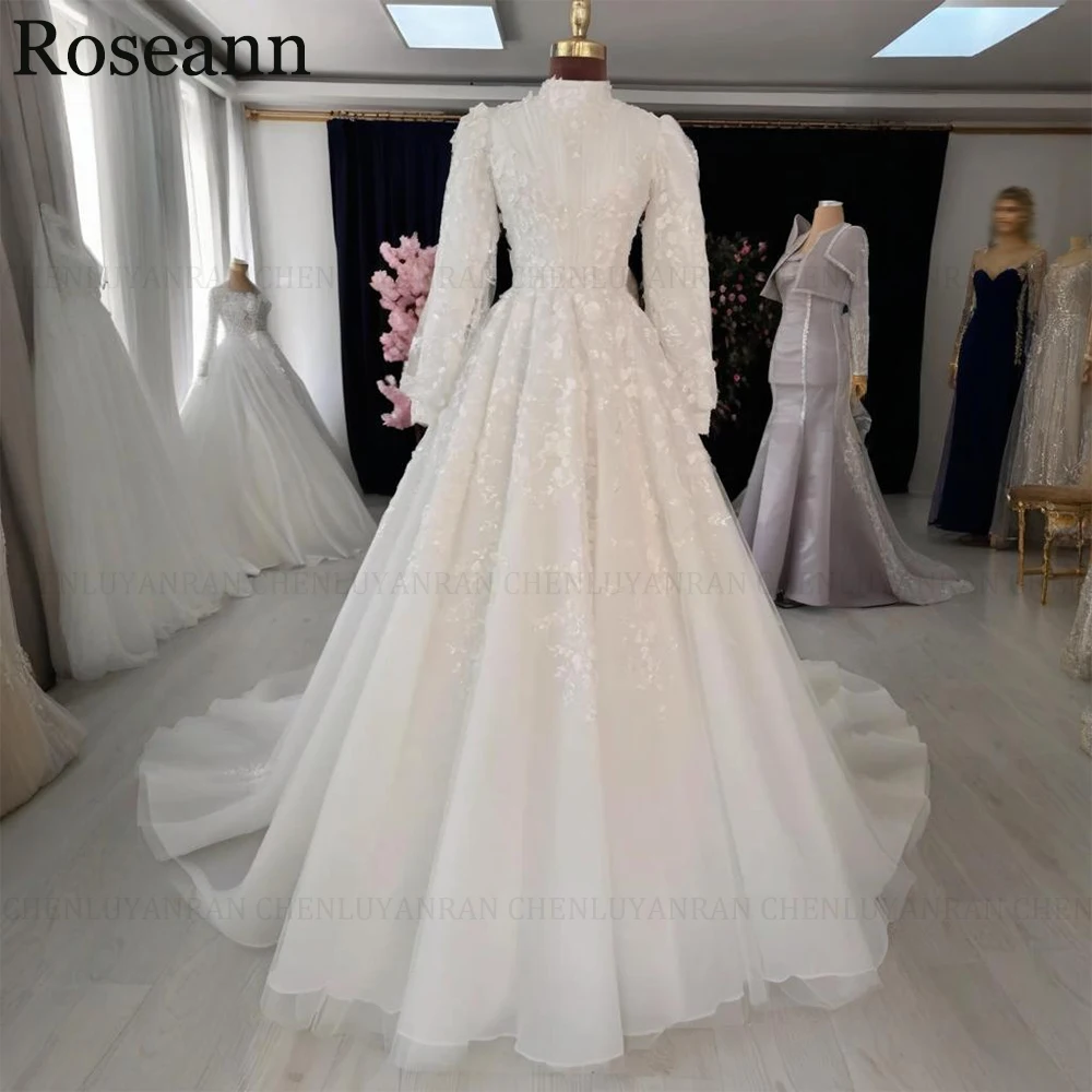 

ROSEANN Luxury Muslim Wedding Dresses 2025 Customized A-Line High Neck Beadings Long Modest Bridal Gowns Tulle Vestidos De Novia