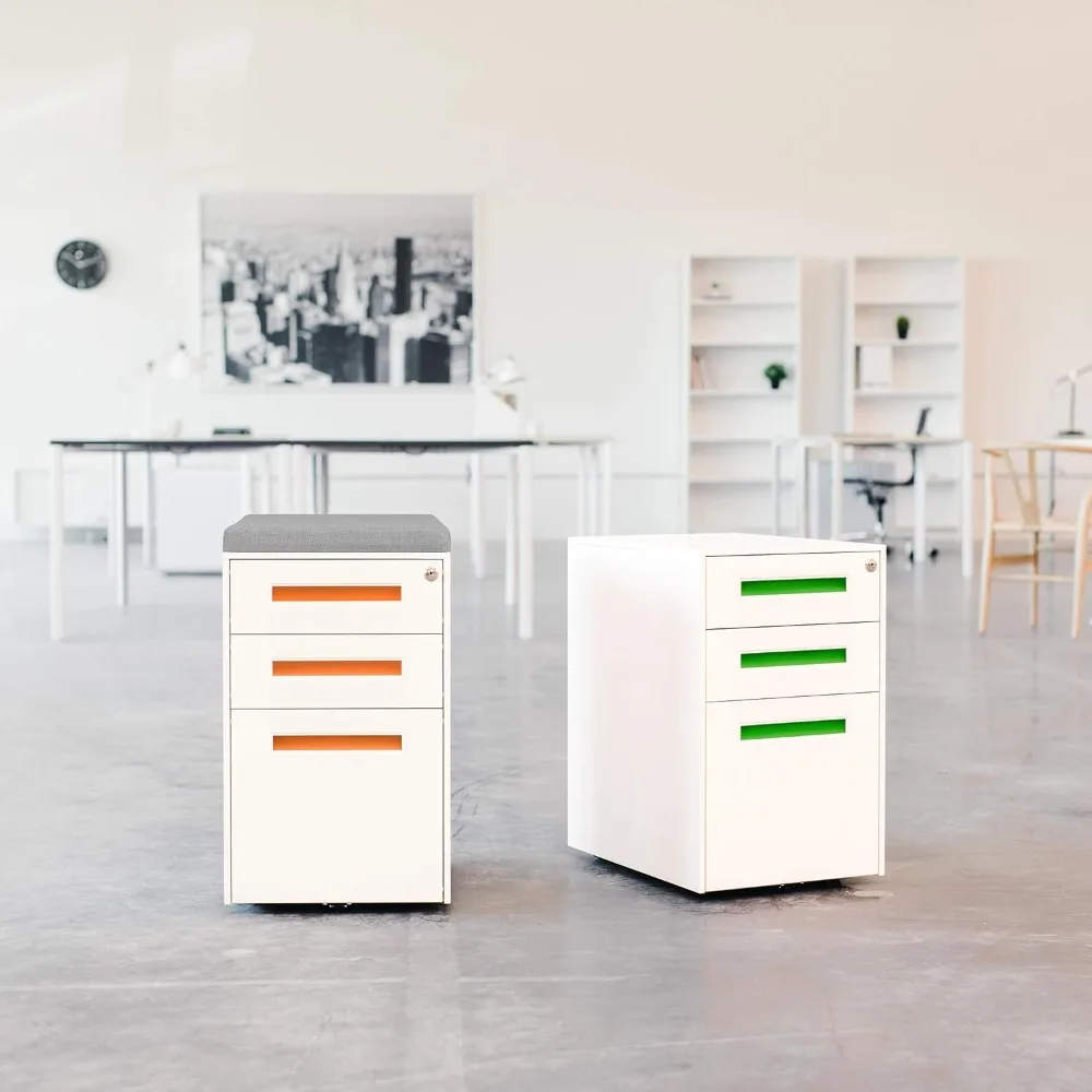 Filing Cabinets  Filing Cabinets  STOCKPILE Seated 3 Drawer Mobile File Cabinet with Removable Magnetic Cushion Seat