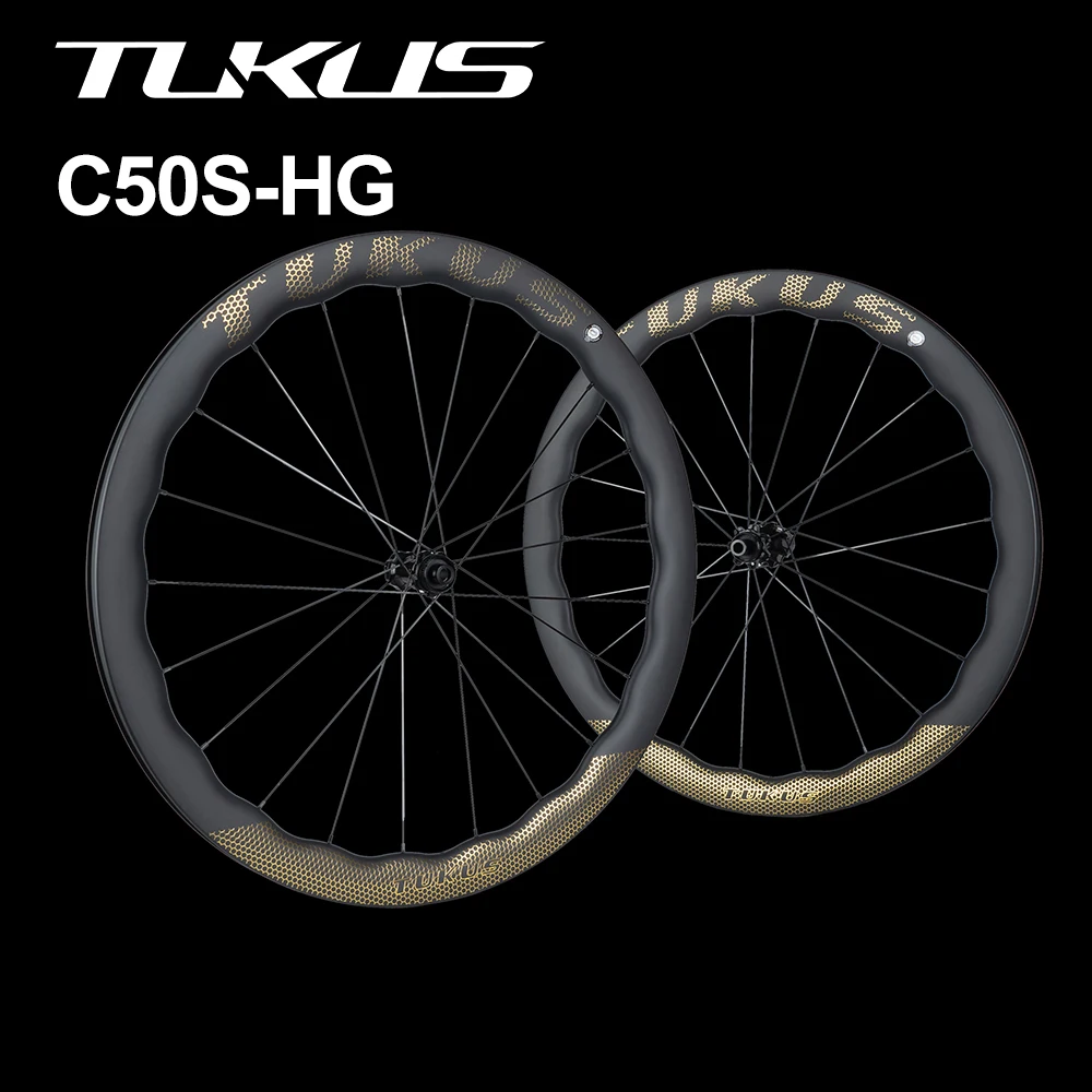 

Tukus C50S-HG Matte Cycling Wheels Gold Pattern Wave Carbon Wheel Set Racing Disc Brake Road Bike Wheelset 700c Bicycle Wheels