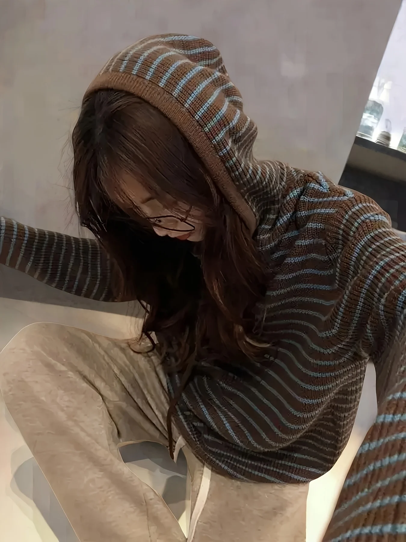 Women's Hooded Striped Sweater - All-Season Soft Tunic, Versatile Layering for Daily Wear. Hand Wash.