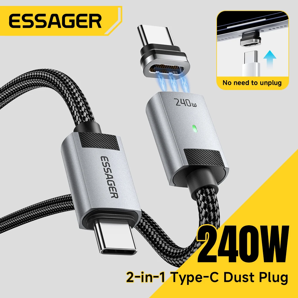 Essager 240W Magnetic Data Line USB C To USB C Cable PD 5A Fast Charging Data Cord For iPhone  Macbook Pro Xiaomi Huawei Samsung