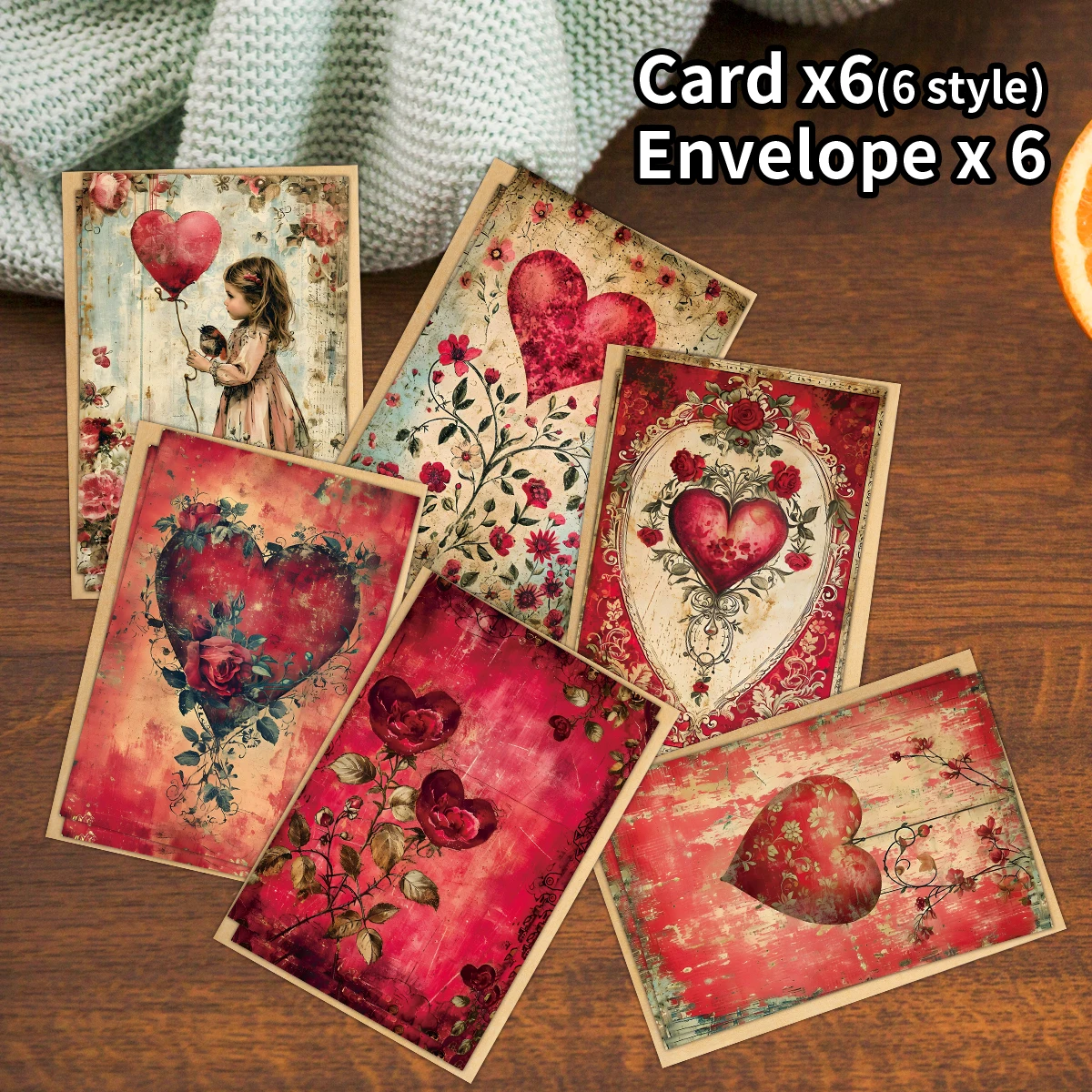 6er-Pack romantische Grußkarten mit roten Herzen und Umschlägen, für Valentinstag, Jahrestag, Verlobung, Hochzeit, Überraschungsgeschenk für Paare