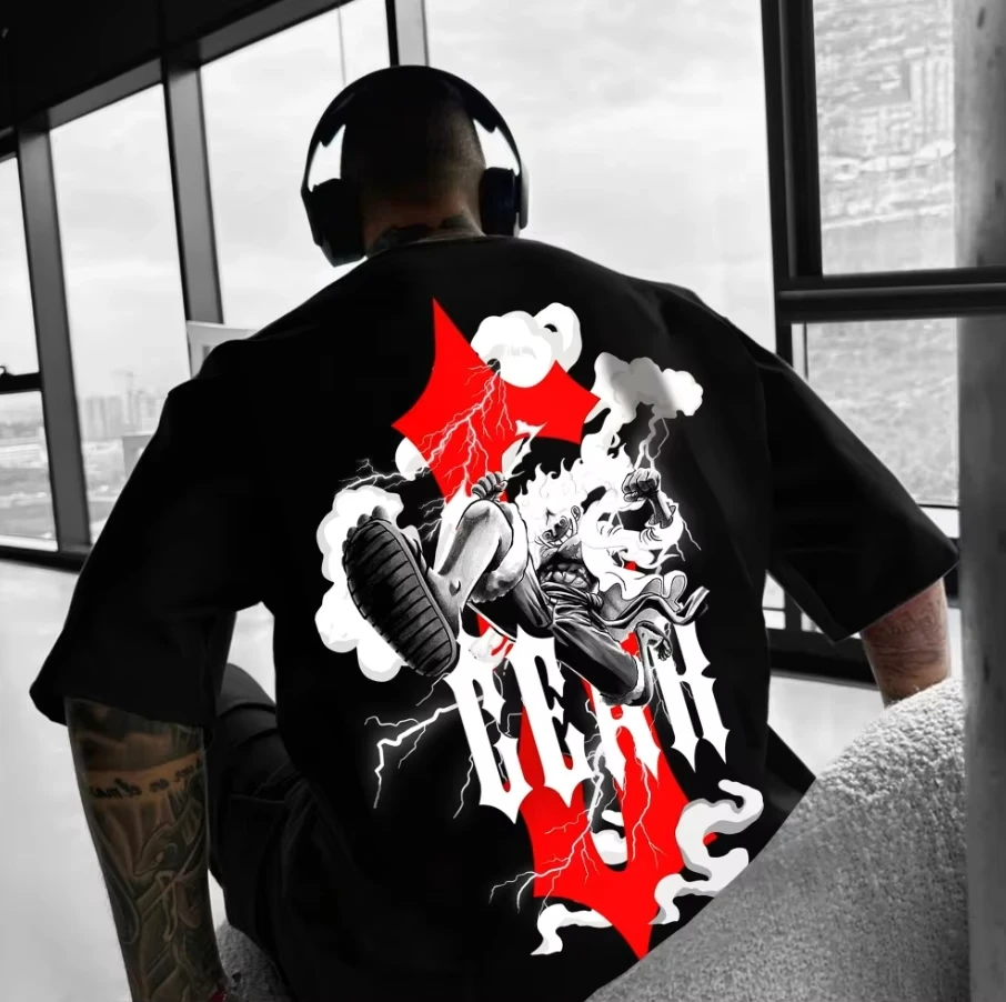 

Bandai Genuine ONE PIECE Japanese Animation Printing Loose Large Size Retro Cotton Couple Crew Neck Short Sleeve T-Shirt