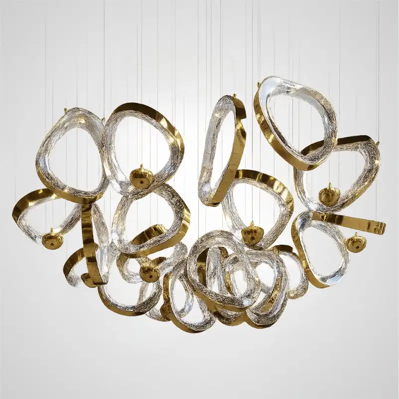 

Luxury American Silver Ring Lustre Chandelier, Dimmable Hardware & Glass Pendant Lamp for Dining Room Villa, Decor for Ceilings